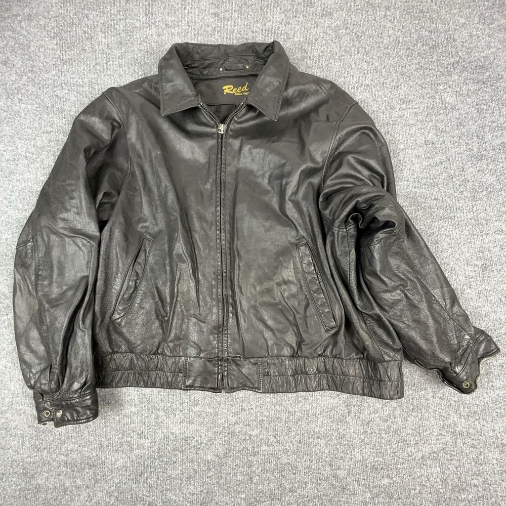 Reed Jacket Mens 3XL Black Leather Bomber Full Zip Lined Casual Coat Pockets